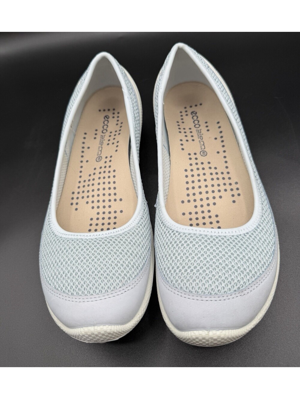 ECCO Biom Lite Women’s Ballerina Flats White Mesh Slip On Shoes NWOB 9/9.5